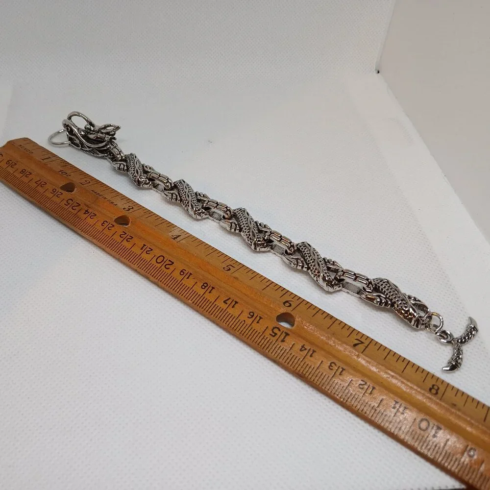 NWOT Silver Tone Metal Fashion Dragon Bracelet Jewelry Men Bling Hip Hop #33